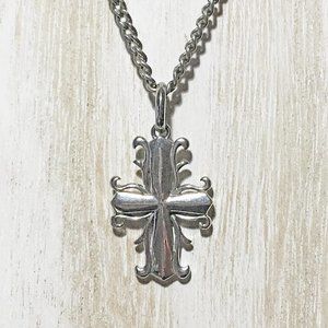 AUTHENTIC BLOOM NYC FINE POLISH STAINLESS STEEL SCROLL CROSS PENDANT 1-1/2" X 1"